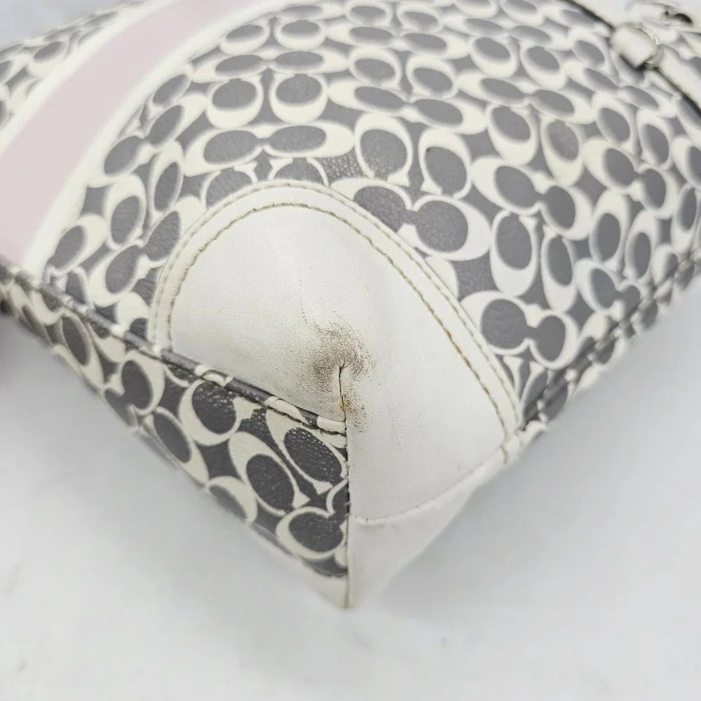 Coach Chelsea Heritage Stripe Tote Bag Purse Gray White Pink M1093-F15137